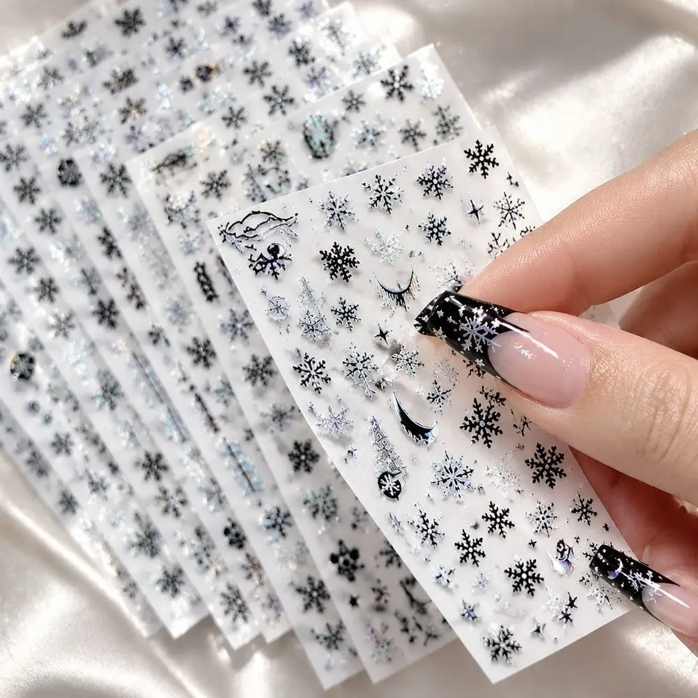 12Pcs Fade-Resistant Nail Stickers Timeless Black Silver Bow Christmas Boot Print for Family Xmas Gathering Nail Ornament Set