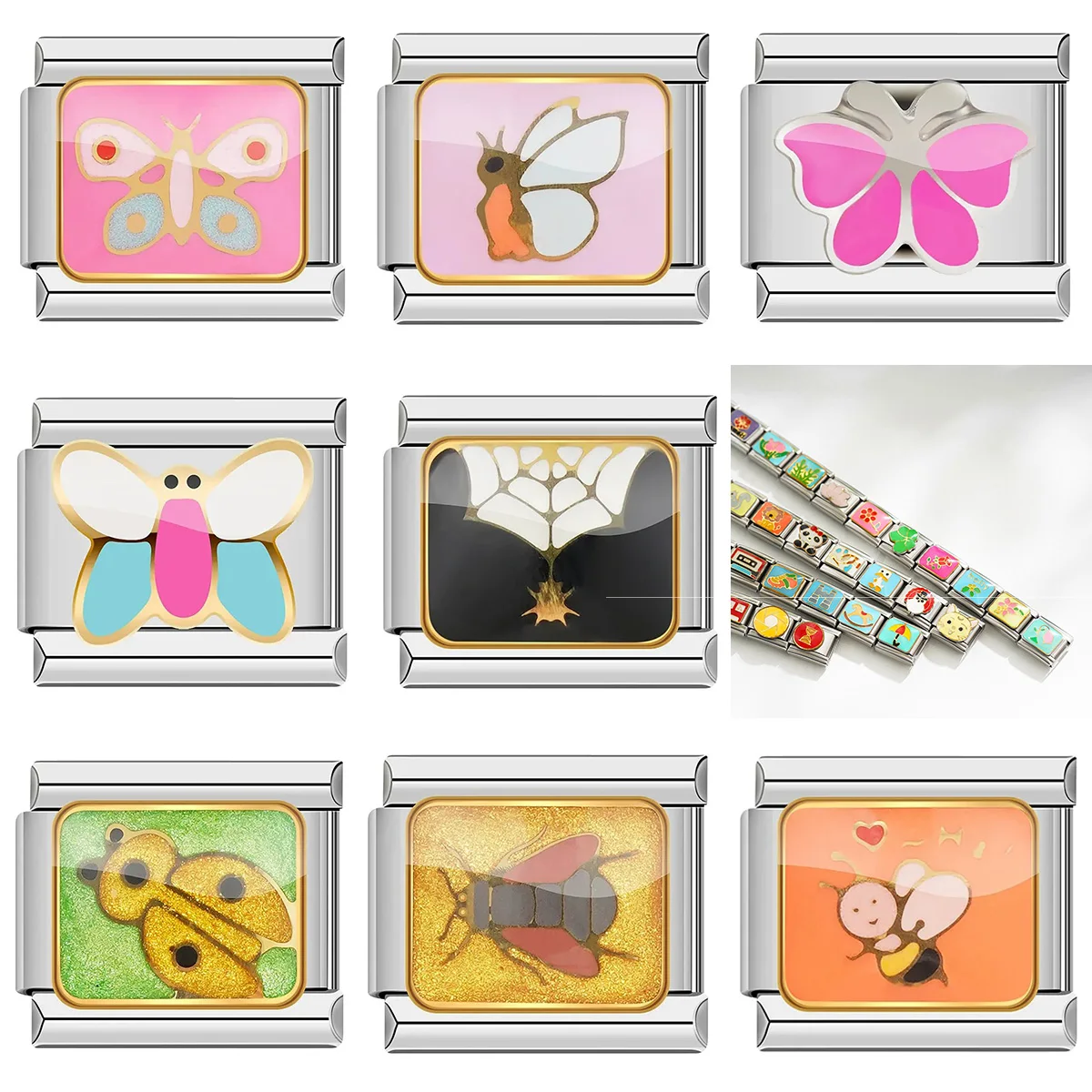 Buntes italienisches Insekt-Charm-Armband für Frauen, Schmetterling, Biene, Spinne, Kakerlake, modulares Glied, Männer und Frauen können DIY-Schmuck tragen