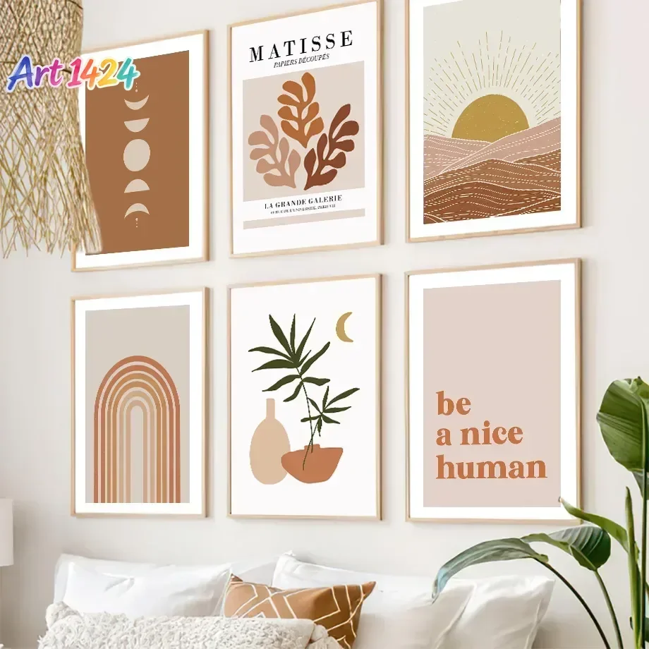 Neutral Boho Henri Matisse Rainbow Sunrise Leaf Posters Wall Art Aesthetics Print Canvas Painting for Living Room Home Decor