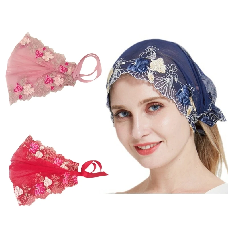 Spanish Church Scarf Soft Hair Bandana Hairpieces Embroidery Soft Lace Prayer Head Wrap for Women Girls