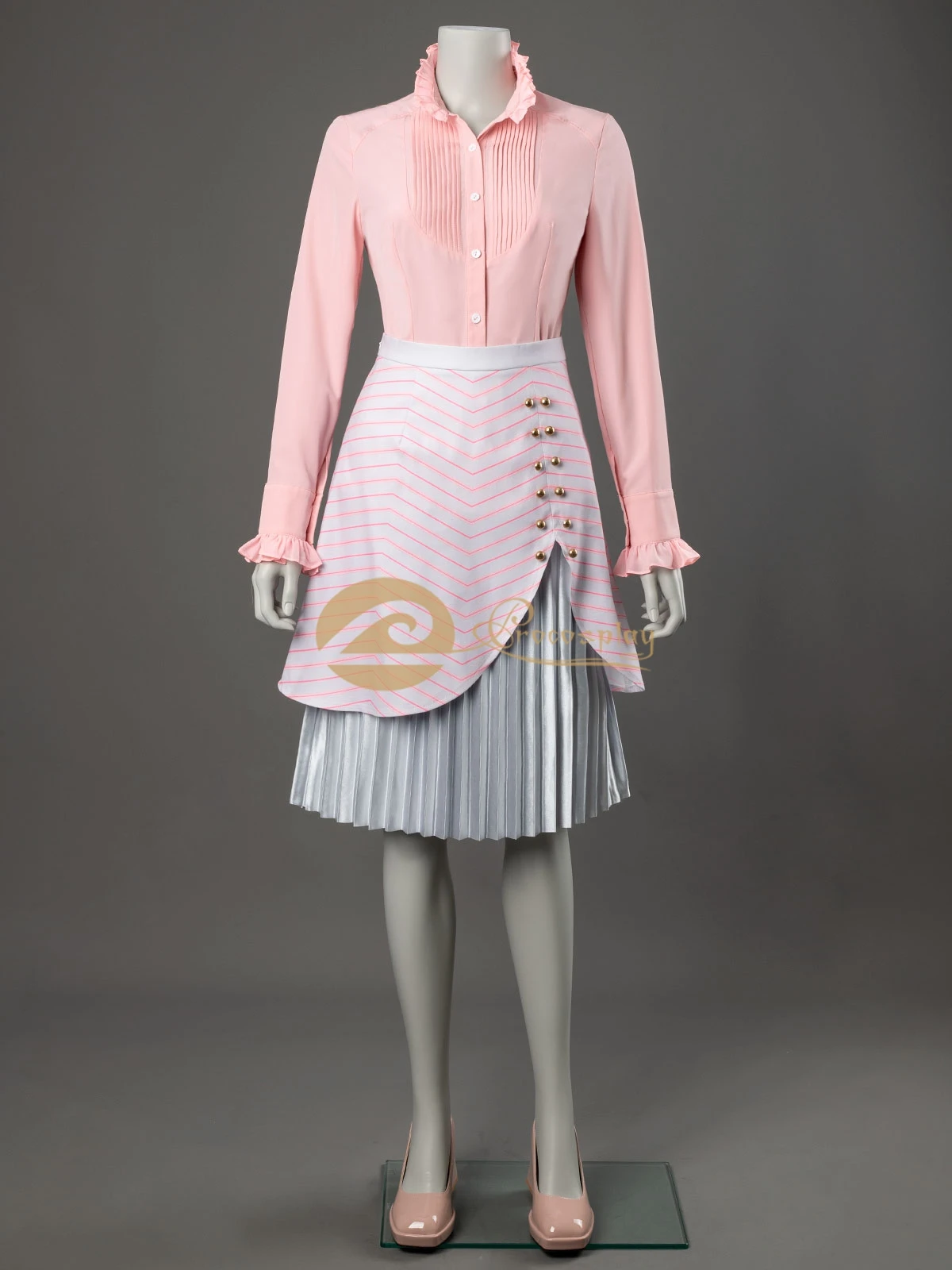 Glinda Cosplay Costume Pink Striped Skirt Top Suit Glinda Cos Outfit for Women Halloween