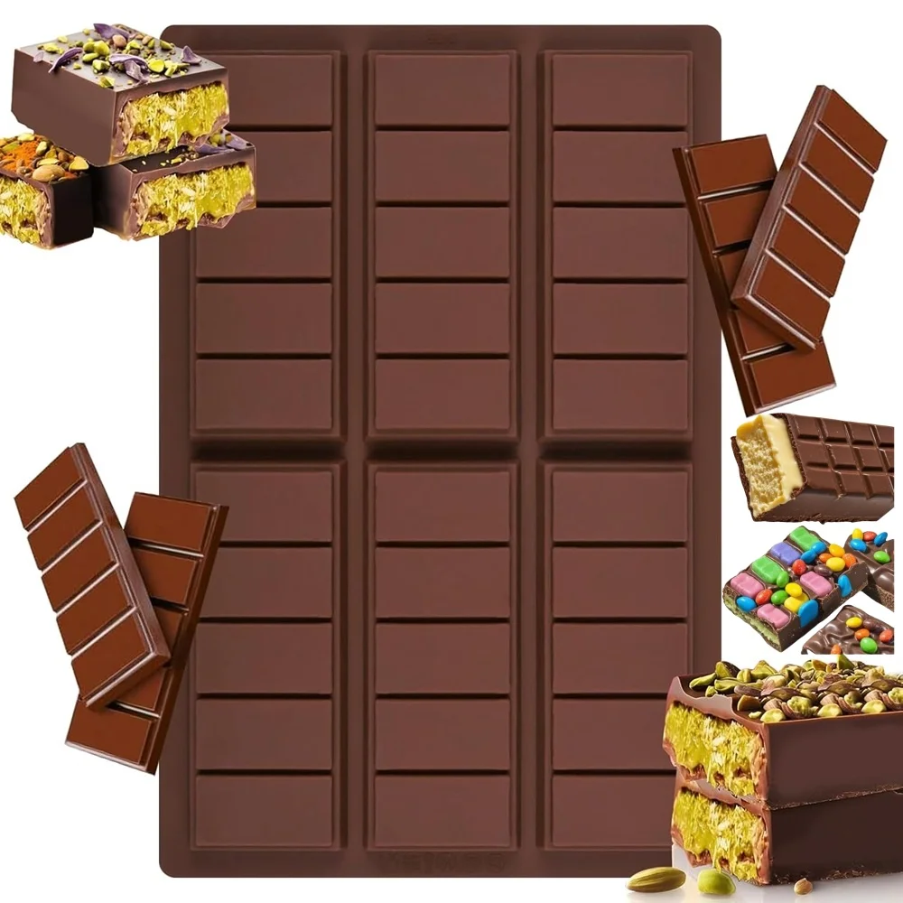 2 Pcs 6 Holes Chocolate Bar Molds Rectangular Thick Chocolate Bar Silicone Chocolate Molds Filled Pistachio Chocolate Bar Baking