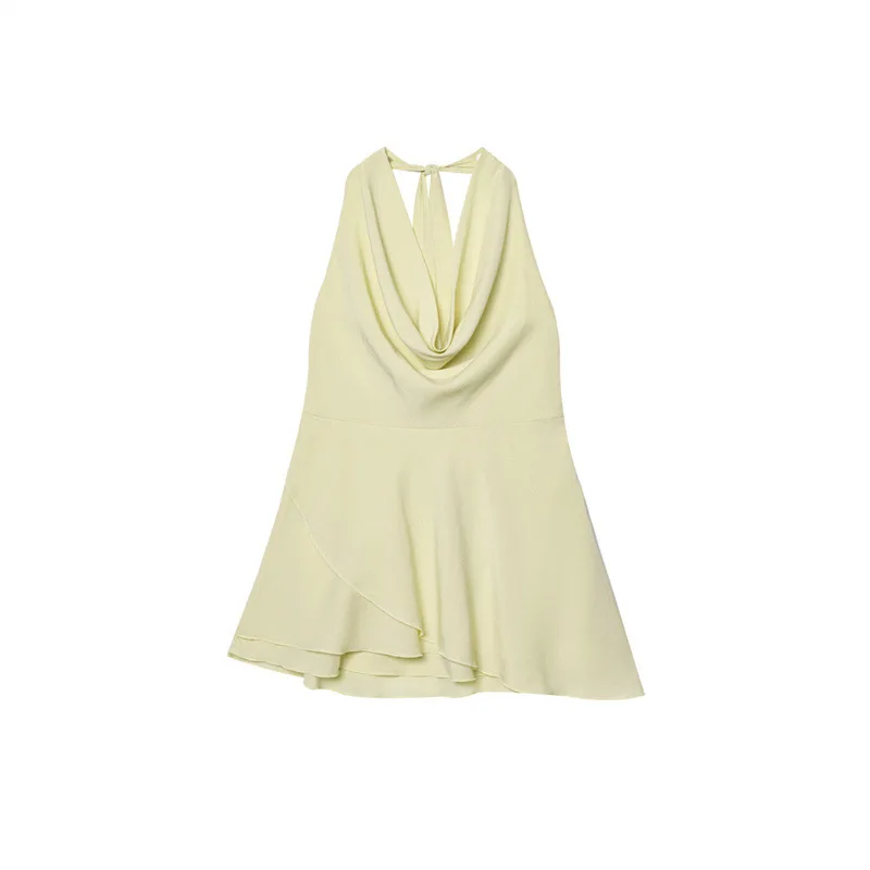 

Pile Collar Backless Halter Dress