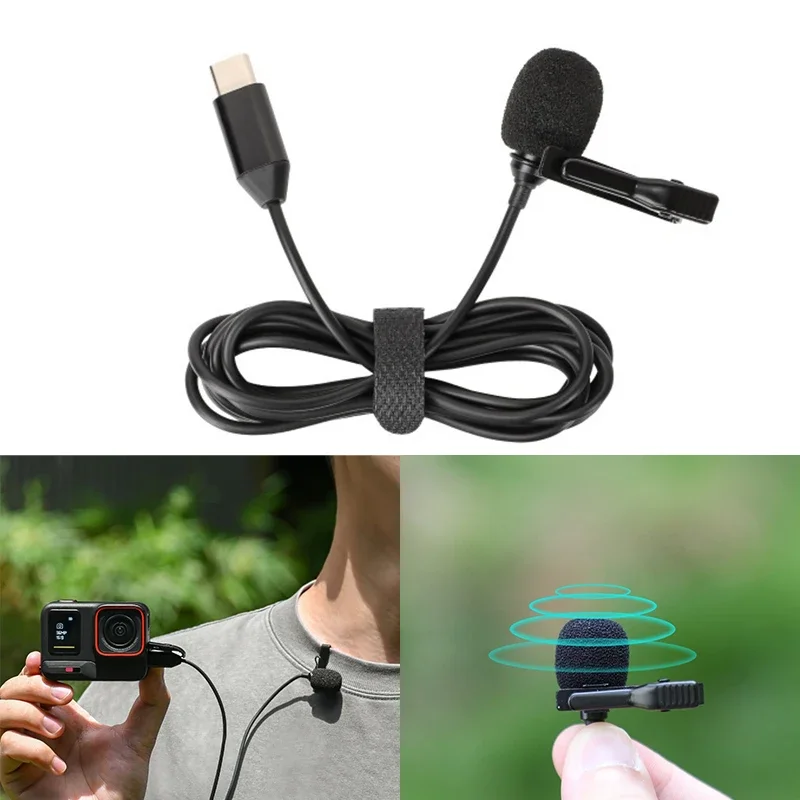 Lavalier Microphone For Insta360 Ace Pro Professinal Exrernal Mic For 360 Ace Recording Mic Type-C Interface Adapter