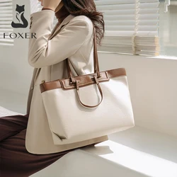 FOXER-Bolso de hombro 2024 Original para mujer, bolsa de mano de cuero PU para oficina, apta para ordenador portátil de negocios de alta capacidad, A4