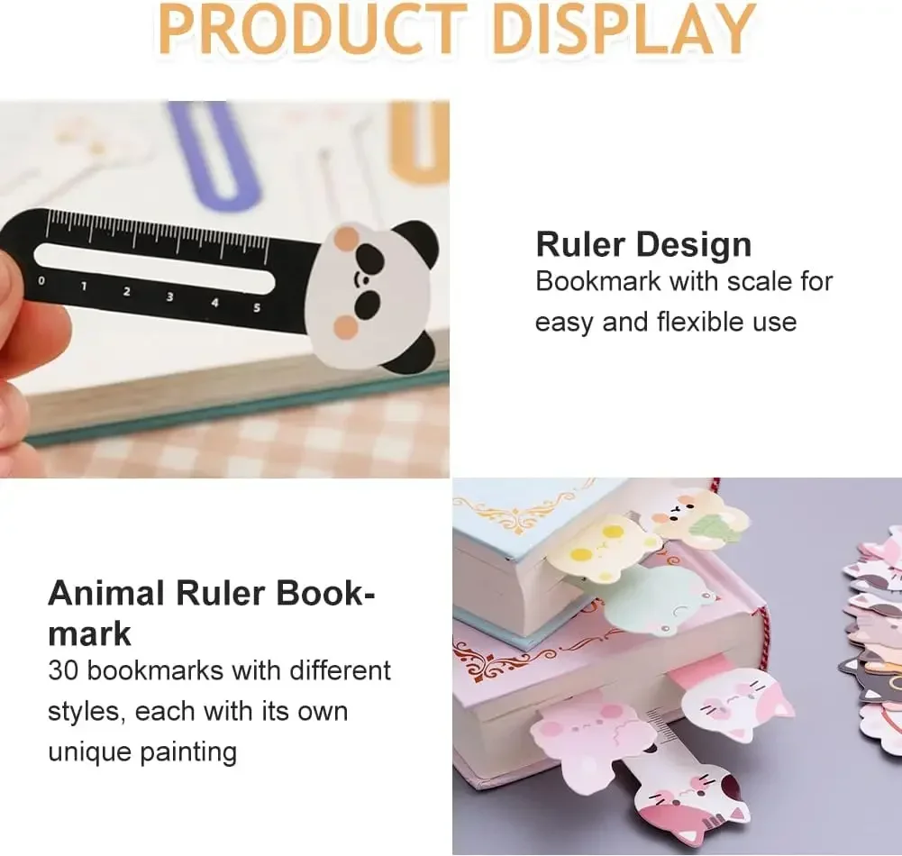 30pcs Animal Funny Bookmarks with Scales Cartoon Cute Bookmarks Reading Ruler Gift for Kids Girls Students Adult Class Rewards