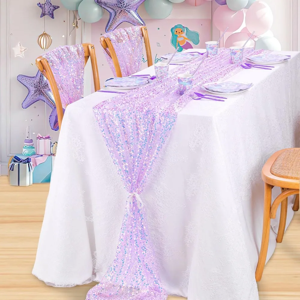 Glitter Iridescent Sequin Table Runner,Soft Wedding Dining Table Decoration For Bridal Girl Birthday Wedding Party