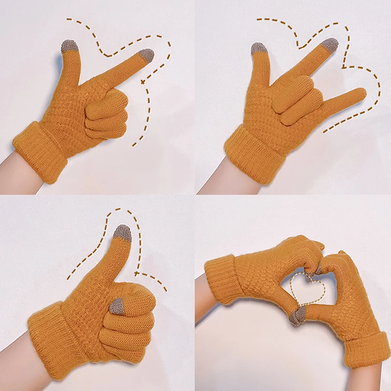 1Pair Women Touch Screen Winter Gloves Autumn Winter Warm Thick Gloves Skiing Gloves Casual Windproof Glove Girls Accessories