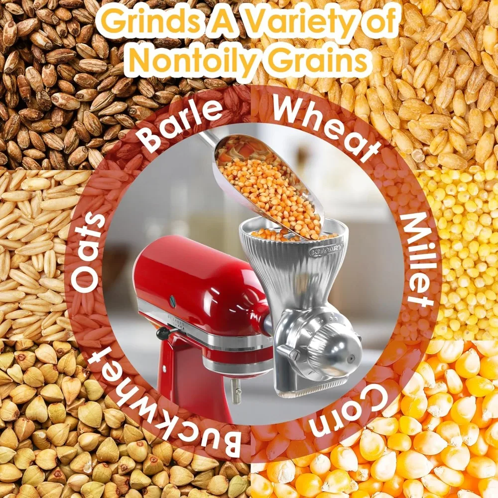 مرفق مطحنة الحبوب المعدنية بالكامل لخلاط حامل كيتشن إيد مع 12 مطحنة دقيق بمستوى طحن، مرفق مطحنة الحبوب