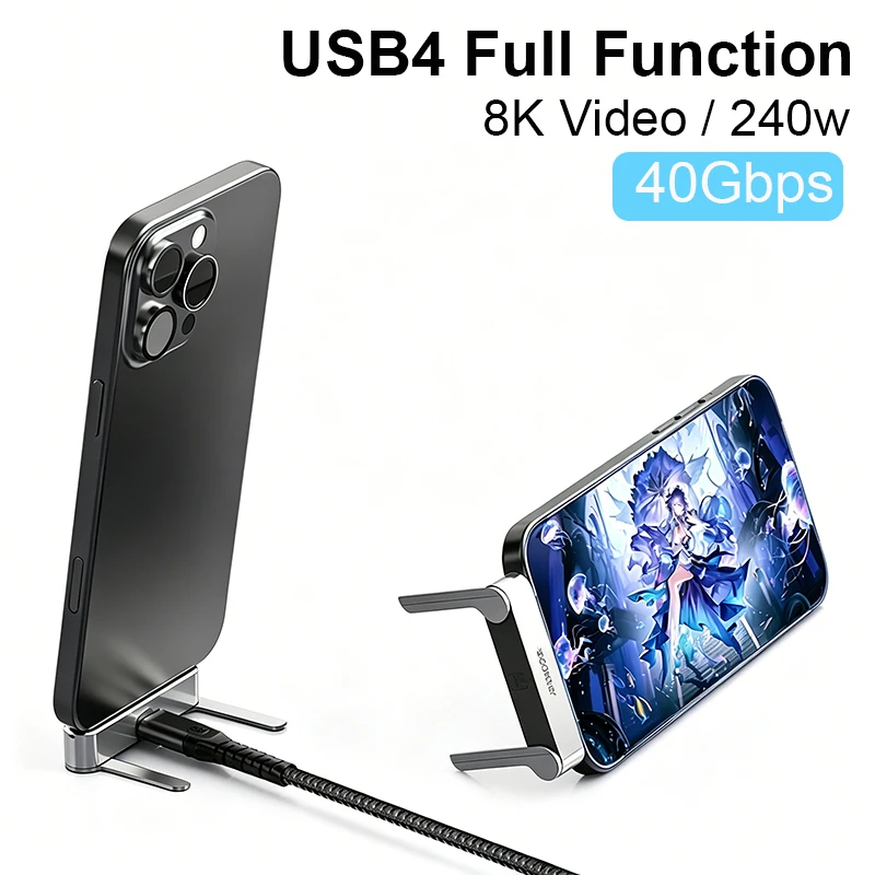 USB4 240W Type C Adapter Fast Charging Multifunctional Mobile Phone Holder 8K 60Hz 40Gbps Audio and Video Data Stand Adapter