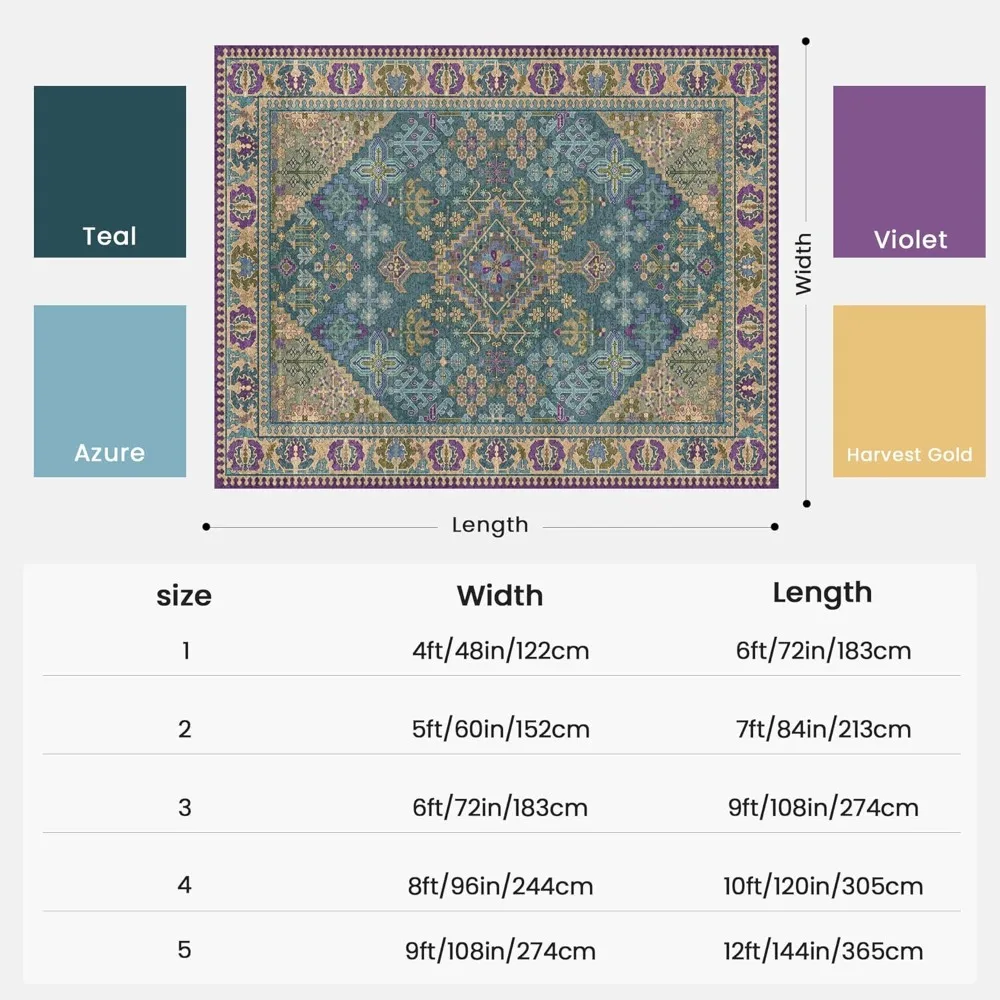 Stylish Boho Area Rugs, 8x10 for Living Spaces, Stain-Resistant & Machine Washable, Non-Slip Backing for Bedrooms, Vintage Print