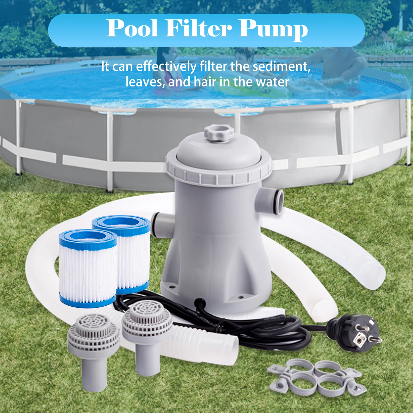 Pool Filter Pump 330 GPH Paddling Pool Electric Water Pump With2 Pool Filter Cartridge Pool Pumps Above Ground Small Pool Filter
