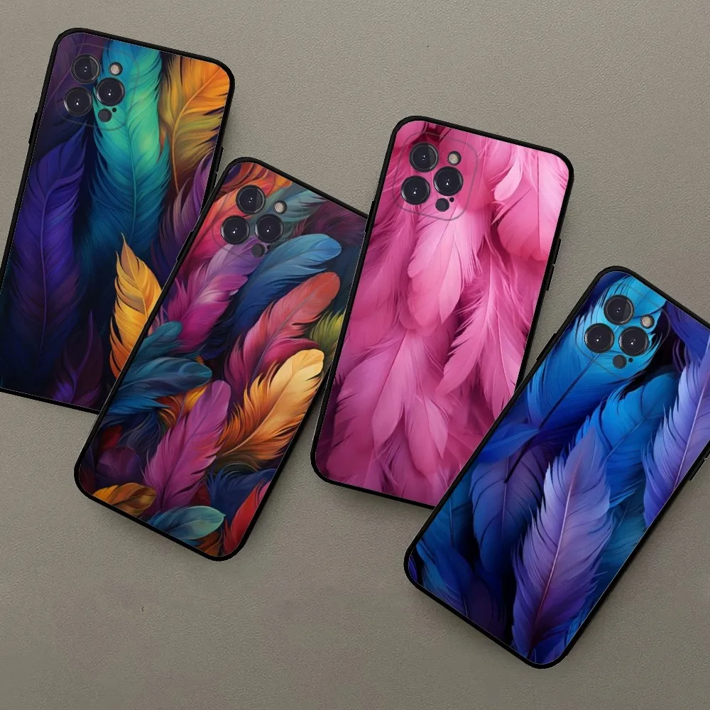 Feathers Bird Phone Case For iPhone 15 14 13 12 Mini 11 Pro XS Max X XR SE 6 7 8 Plus Soft Silicone Cover