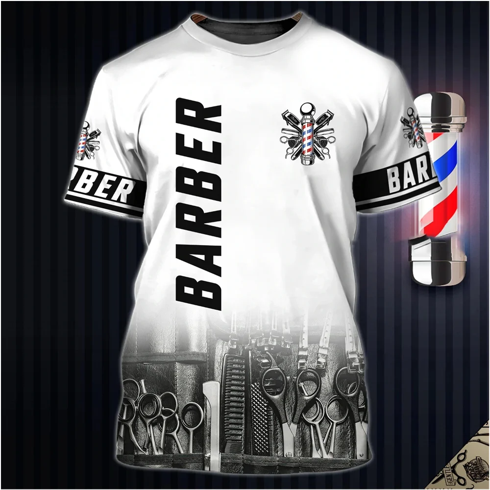 Camiseta con estampado 3D para hombre, traje de trabajo personalizado para barbería, pantalón corto informal, suéter de manga, moda de verano 2023