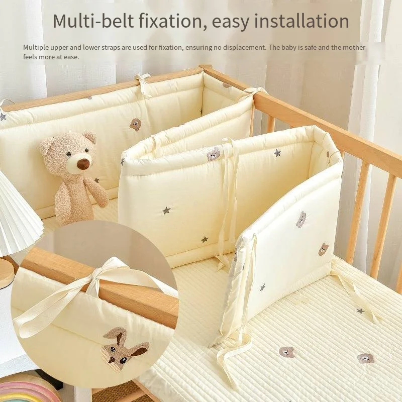 2026 Baby Crib Bumper Featuring Cartoon Embroidery for Newborn Babies Soft Padding for Protection Against Baby Crib Bumper