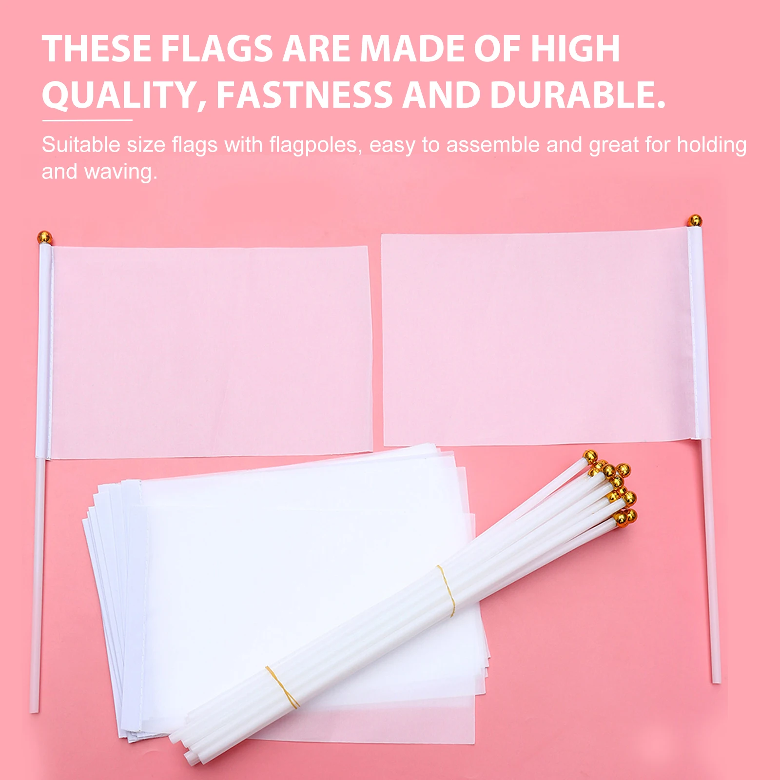 

20pcs White Hand Crank Flags Referee Racing Banner Durable Signal Stick Waving Events Sports Souvenirs
