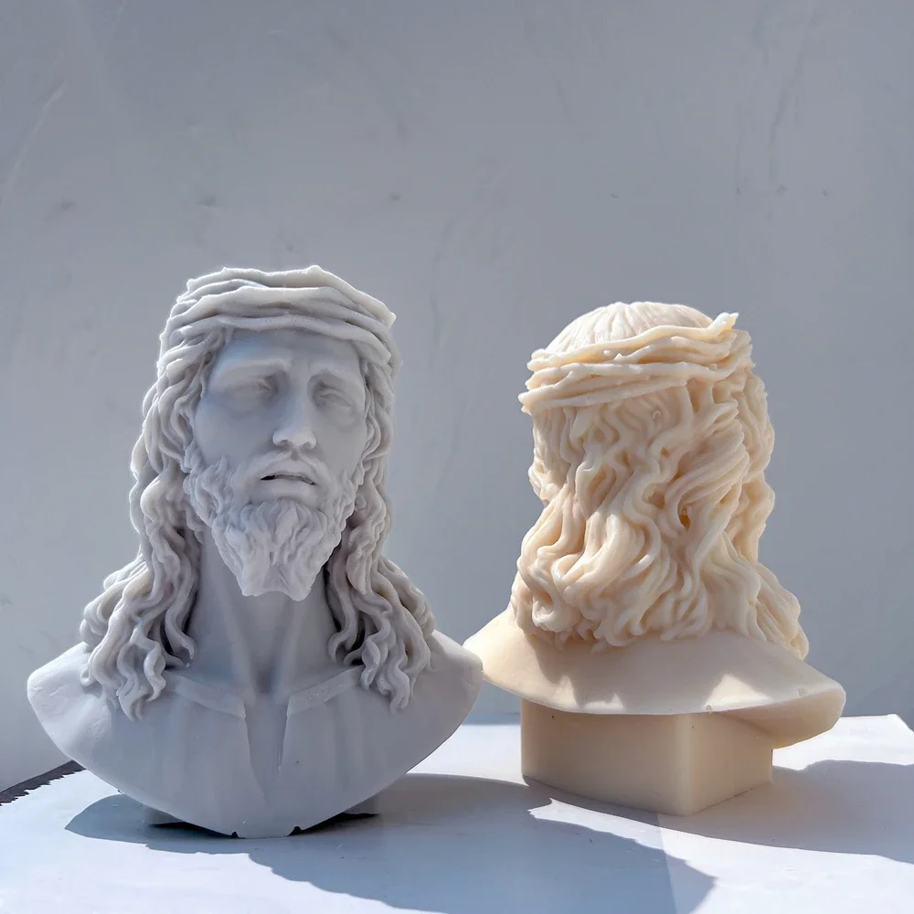 

Greek Mythology Home Decor Jesus Statue Silicone Mold Unique Bust Sculpture Soy Wax Candle Mould