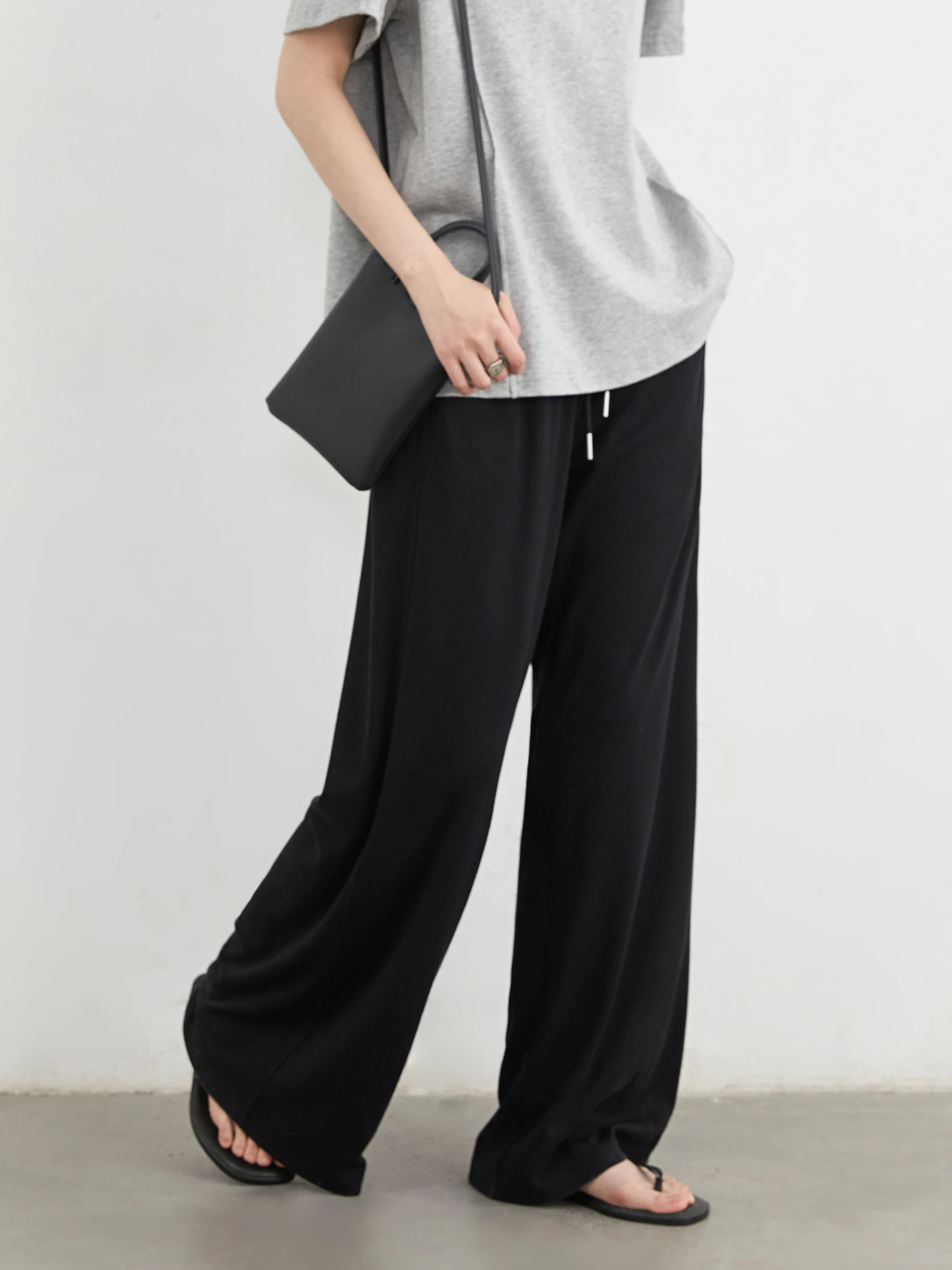 CHIC VEN Women Pants Solid Loose Casual High Waist Elastic Waist Trousers Drawstring Wide Leg Female Pant for Woman Summer 2025