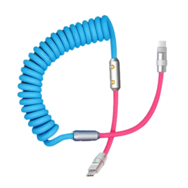 Flexible Spring Data Line Charging Cord 120W Fast Speed Charging Cable Braided Metal Wire For Type C Electronics