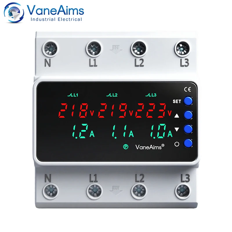 3 Phase 380V 63A 100A Adjustable PV Over/Under Voltage Protector Relay Din Rail Mount Missing Phase Zero Break Protection Relay
