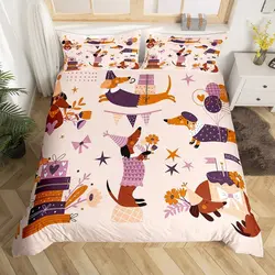 Cartoon Dachshund Bedding Set Sausage Dog Duvet Cover for Boys Children Teens Cute Puppy Dog Comforter Cover with 2 Pillow Case