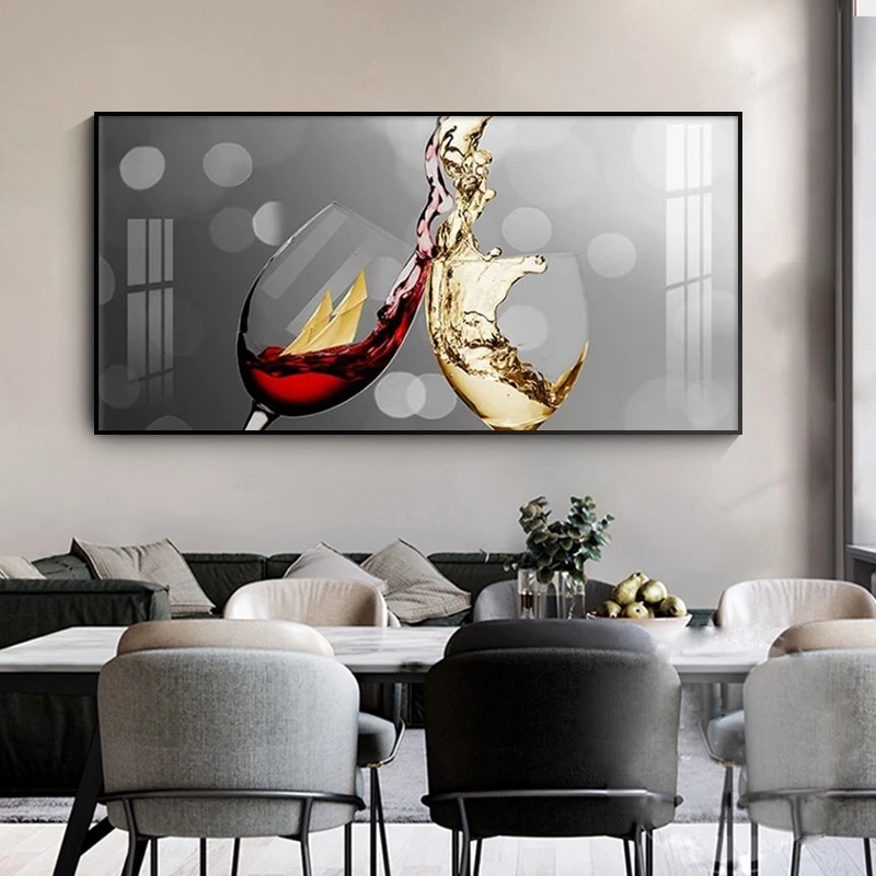 Large-sized frameless canvas paintings,Print and Posters Abstract Red Wine Glass Canvas Painting Dining Room and Kitchen Wall Mo