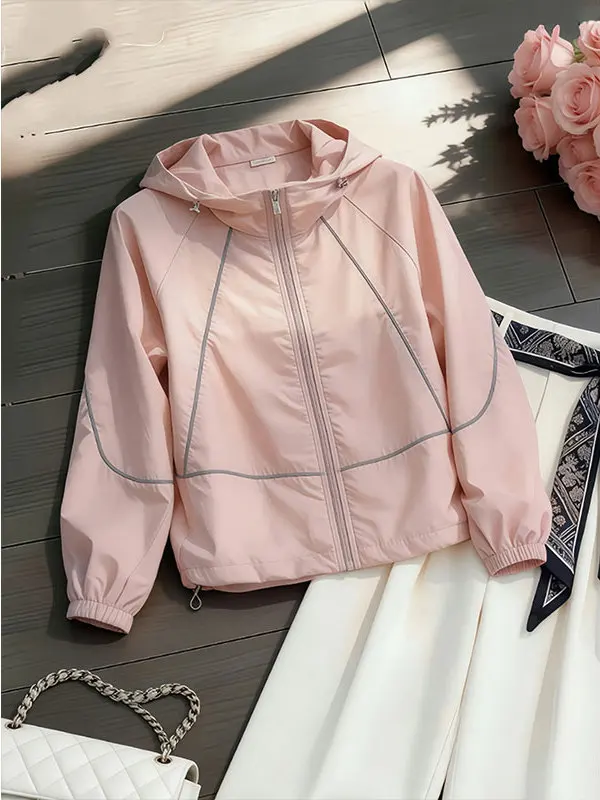 Women's Summer New 2026 Hooded Lightweight Casual Korean Style Sun Protection Clothing Breathable Long Sleeve Zipper Closure