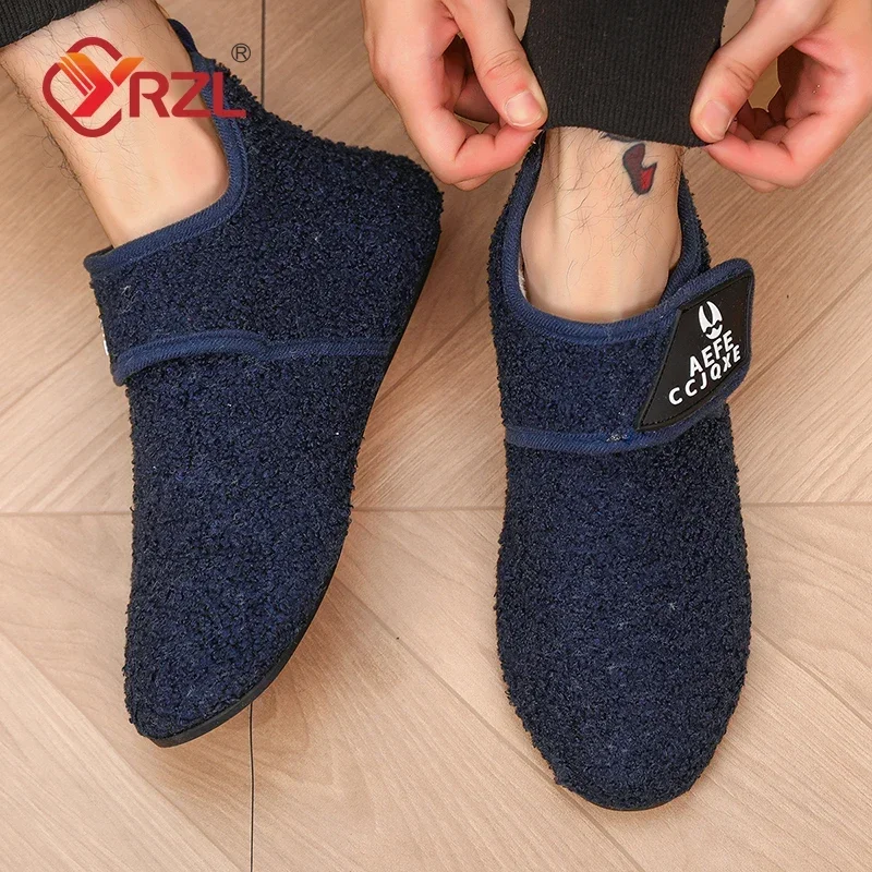 YRZL Winter Cotton Shoes Men Warm Slip on Lightweight Slippers Men Plush Bedroom Home Cotton Loafers Men Winter Warm Shoes