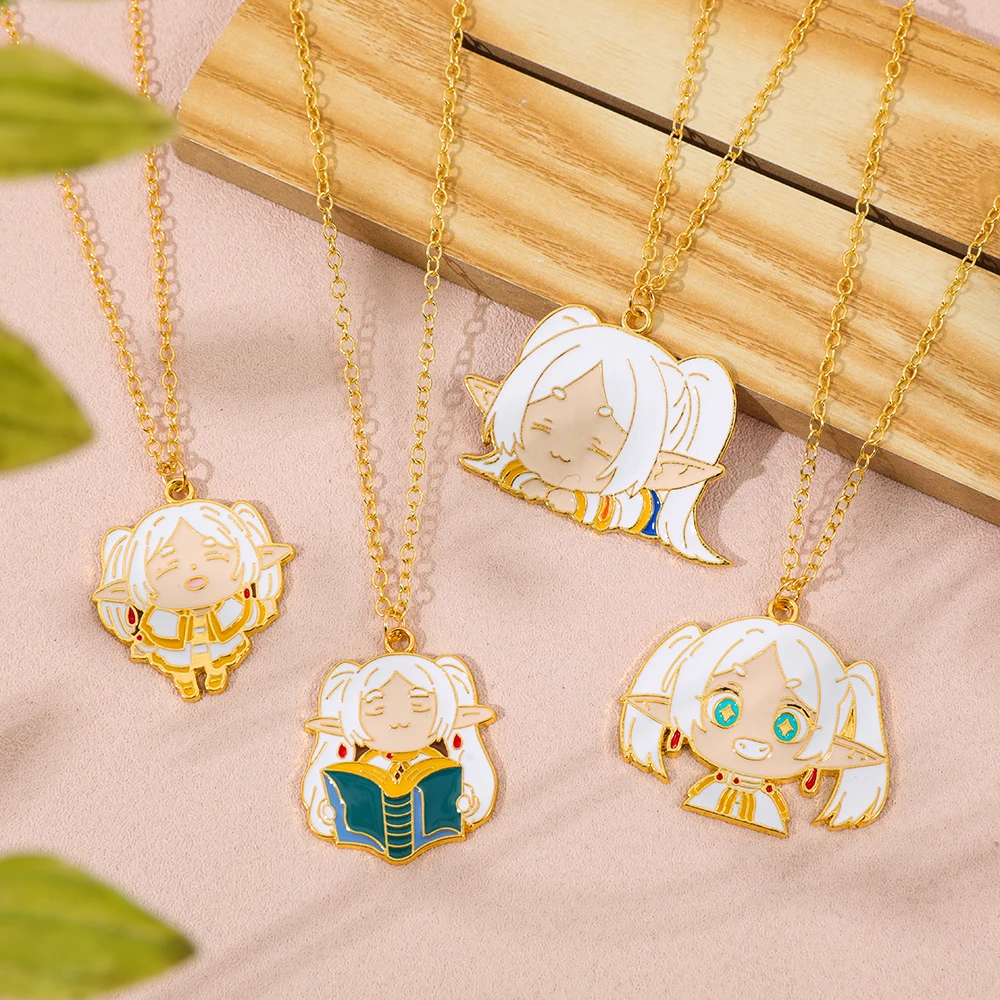 4pcs Anime Cartoon Frieren: Beyond Journey's End Necklace Creative Cute Pendant  Accessory for Women Girls Cosplay Jewelry