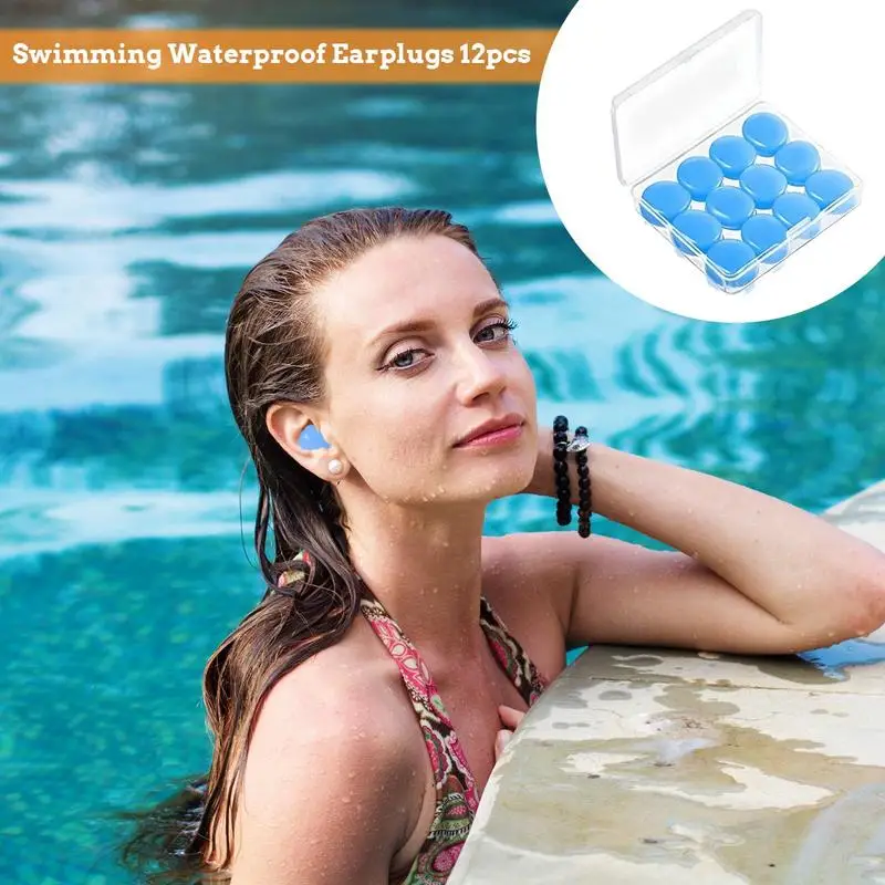 Bouchons d'oreille réutilisables en silicone pour la natation, bouchons d'oreille étanches pour dormir, suppression du bruit, bouchons d'oreille pour la plongée dans l'eau, 12 pièces