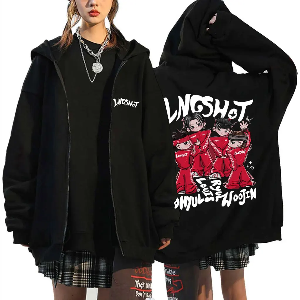 Korean Band Lngshot Merch Reißverschluss-Hoodie für Männer und Frauen, Kpop-Modetrend, Jacke mit Reißverschluss, lässiges Fleece-Sweatshirt aus Baumwolle mit Reißverschluss – Detail 2