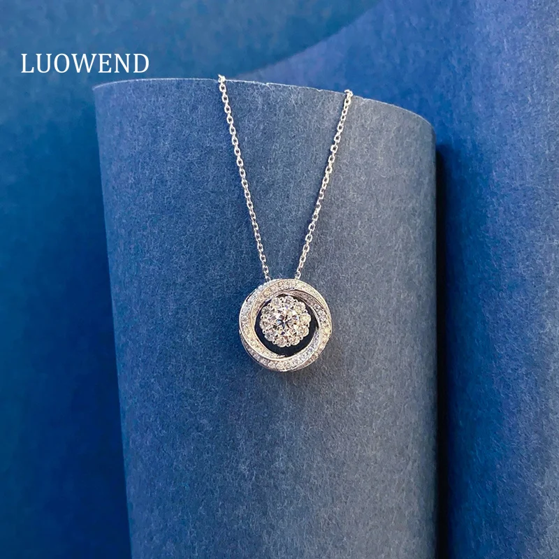 LUOWEND 18K White Gold Necklace Multiple Wearing Methods Round Design Real Natural Diamond Necklace for Women High Party Jewelry