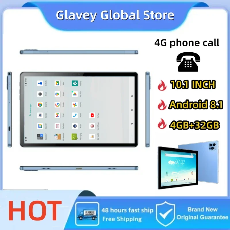 NEW 4G Phone Call Type-C 10.1" Android 8.1 M31 MT6750 Quad-Core 4GB RAM 32GB ROM 1280 x 800 IPS Dual Camera 2*Sim Cards