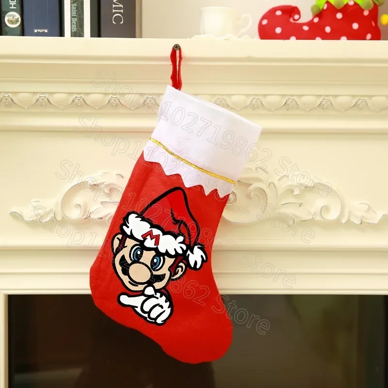 سوبر ماريو بروس عيد الميلاد تخزين الأميرة الخوخ حقائب للهدايا الكرتون أنيمي الأجهزة الطرفية المشتقة عطلة زينة المنزل