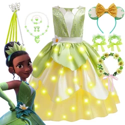 Classic Girls Fairy Tale Tiana Cosplay Costume Elegant Princess Green Party Dress Christmas Summer Sleeveless Princess and Frog