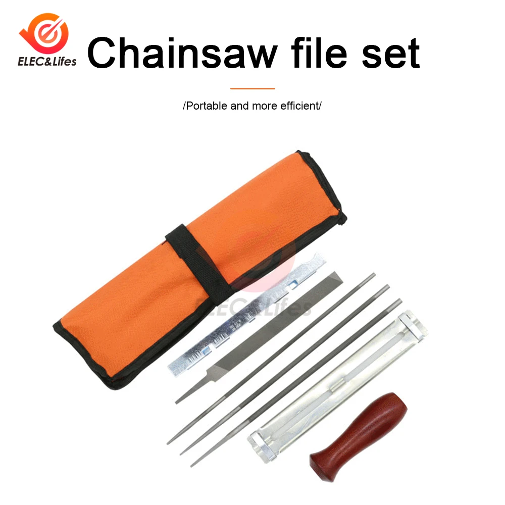 NEW 8pcs Professional Chainsaw Chain Sharpening Kit Tool Set Hardwood Handle + Round/Flat File Guide Bar File Sharpener Tools