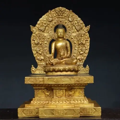 

15.7" Antique Tibetan Buddhism Temple Bronze 24k gilt Shakyamuni Buddha statue