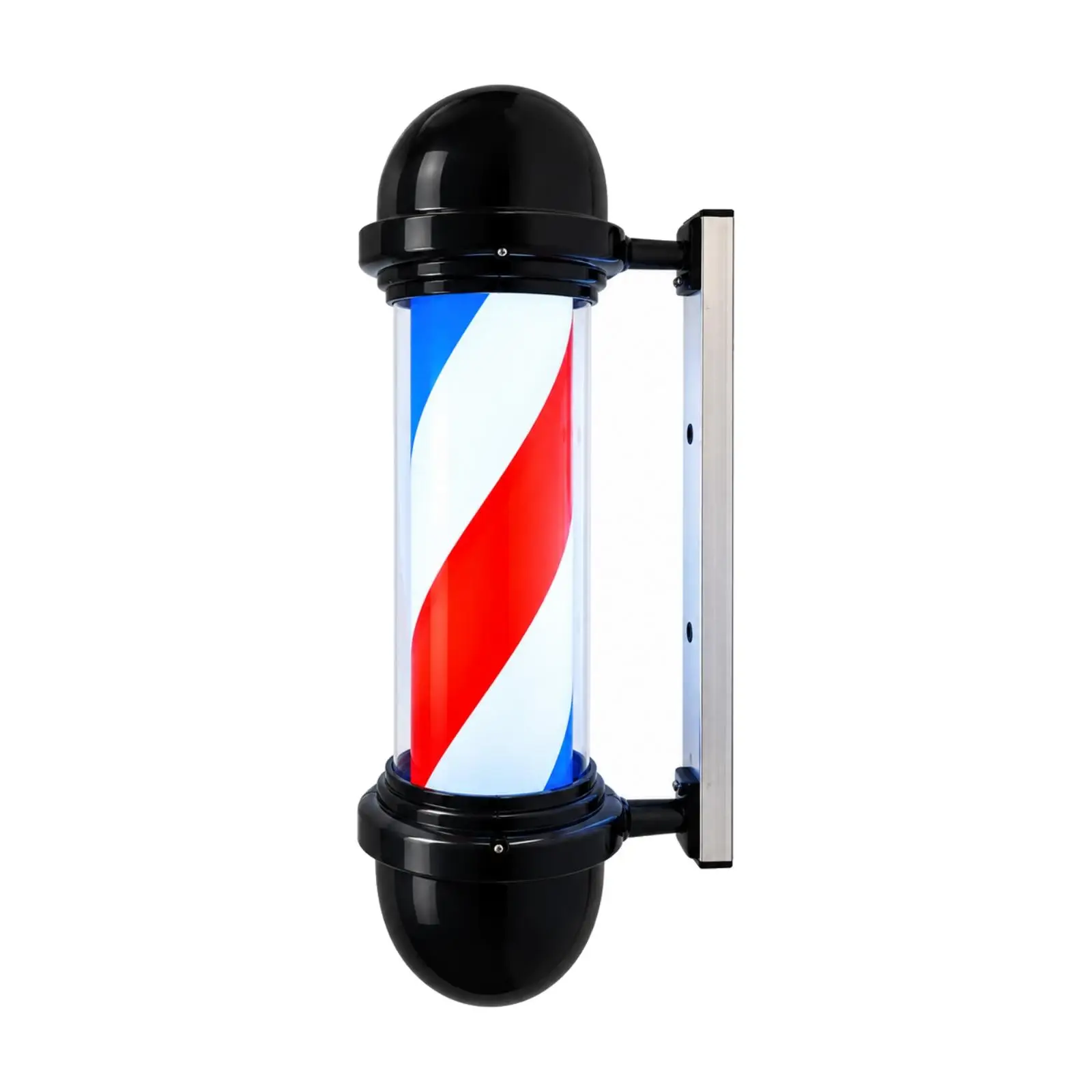 Barber Pole Wall Lamp with Bracket Stainless Steel Outdoor Waterproof Illuminated Rotating Sign for Barbershop Salon Storefront