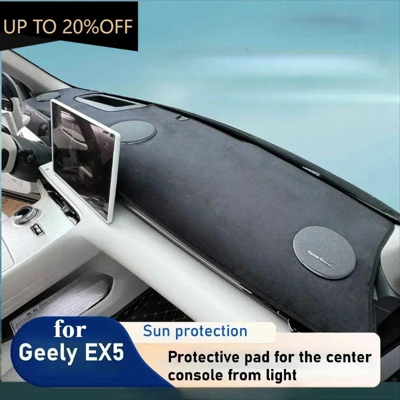 

НОВИНКА! Для Geely Galaxy E5 EX5, чехол для приборной панели автомобиля, светонепроницаемая защитная накладка, кожаная/фланелевая солнцезащитная козырек для центральной консоли, нескользящие коврики