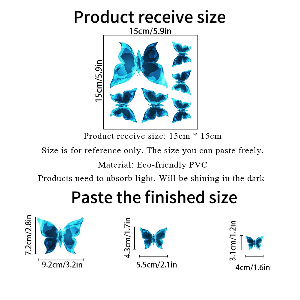 Blue Luminous Butterfly Wall Stickers Living Room Bedroom Decoration Decals Glow In The Dark Self Adhesive Switch Decor Paster