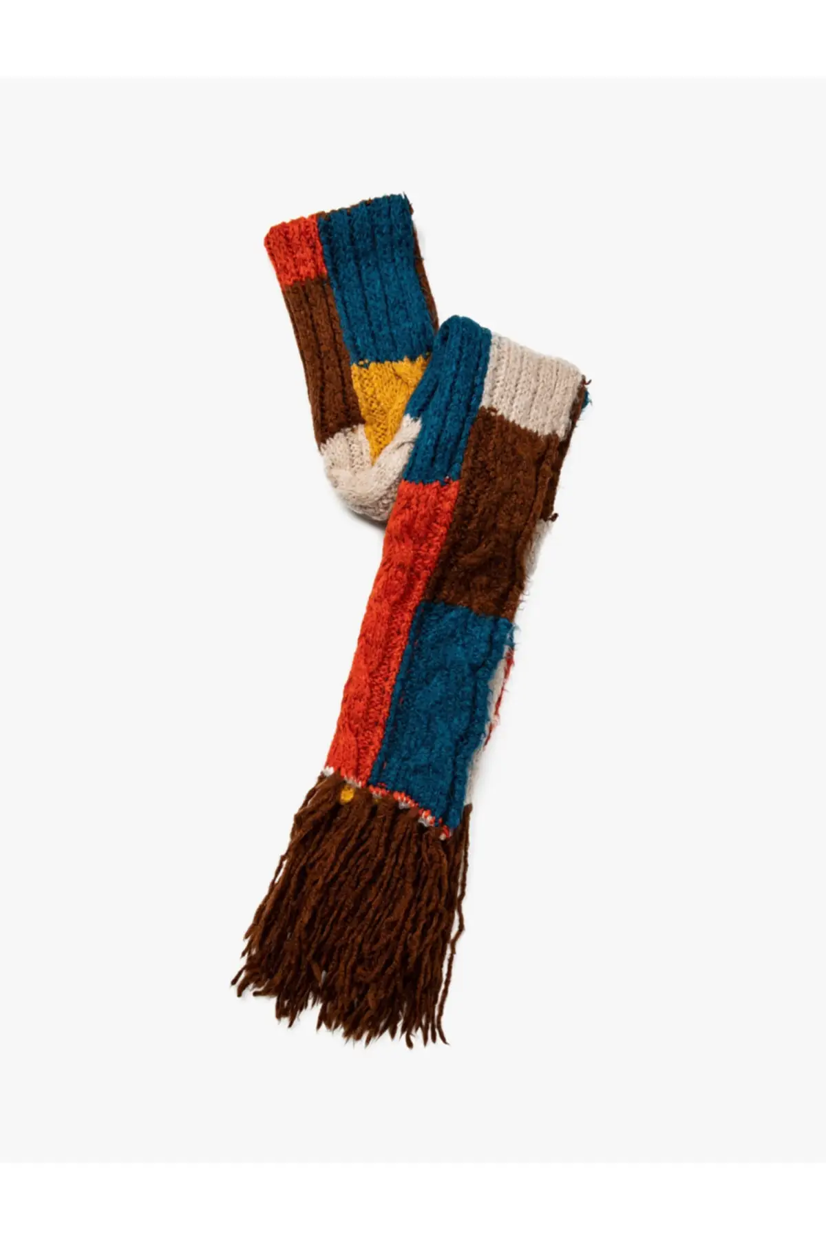 Handmade Knitted Color Block Tassels Knitted Scarf