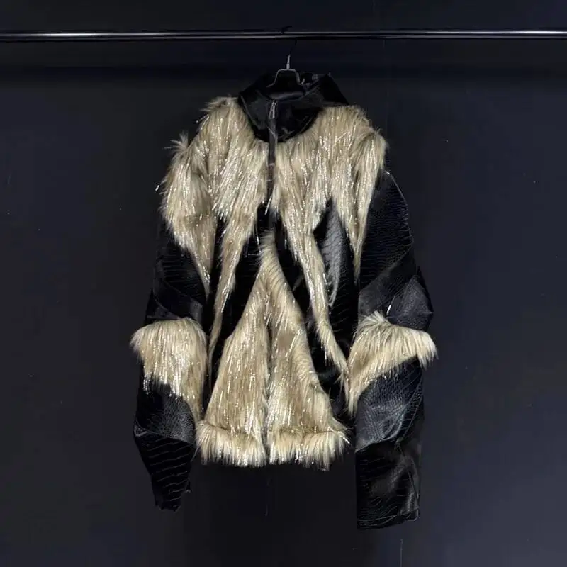 Niche Male Hooded Leather Jacket 2025 Autumn New Fur Patchwork Decoration Long Sleeve Loose High Street Men's Coats CD46