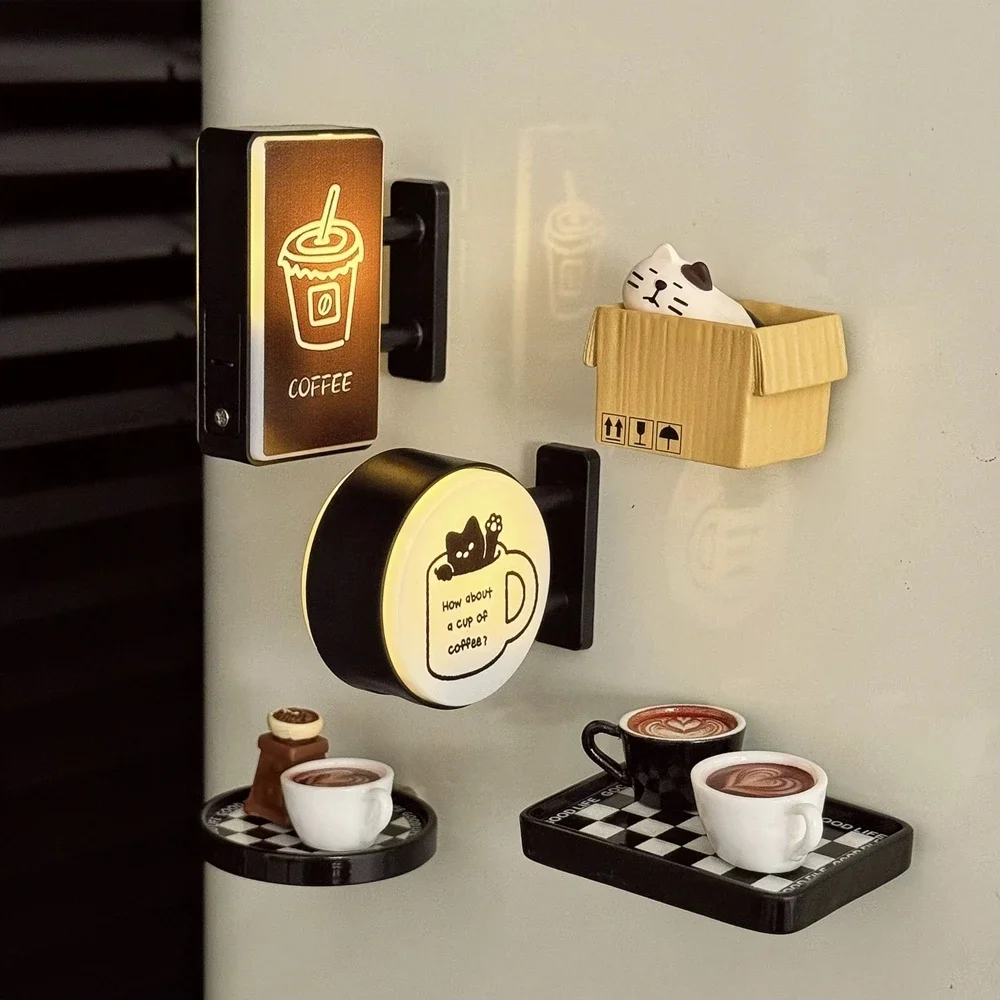 Mini Lightbox Fridge Magnet Coffee Japanese-style Creative Tourism Souvenir Magnetic Luminous Light Box Home Decoration Gift
