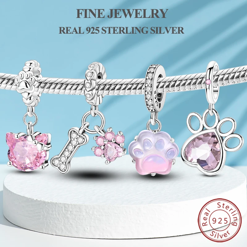 

Real 100% 925 Sterling Silver Charms Beads Cute Paw Bone Cat Paw Print Charm Fit Original Bracelet Bangle Necklace Jewelry Gift