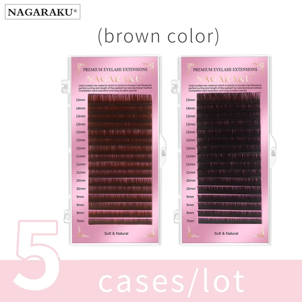 

NAGARAKU 5 Trays Brown Color Eyelash Extensions Individual Lashes Premium Mink High Quality Soft and natural B C D