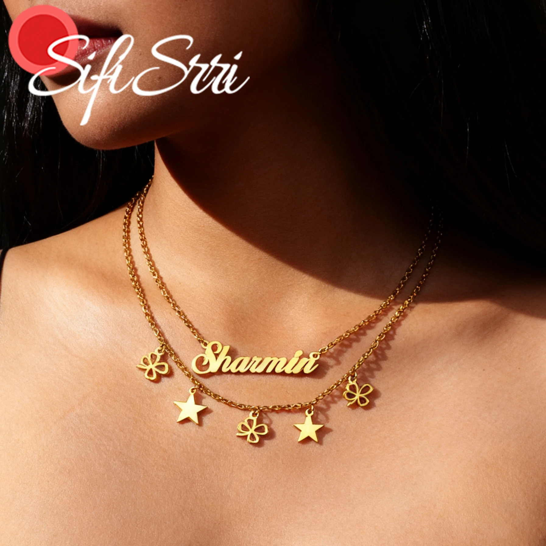 

Sifisrri, 2-слойное ожерелье с индивидуальным именем для женщин, ювелирные изделия из нержавеющей стали, колье-цепочка в форме сердца, унисекс, индивидуальный рождественский подарок