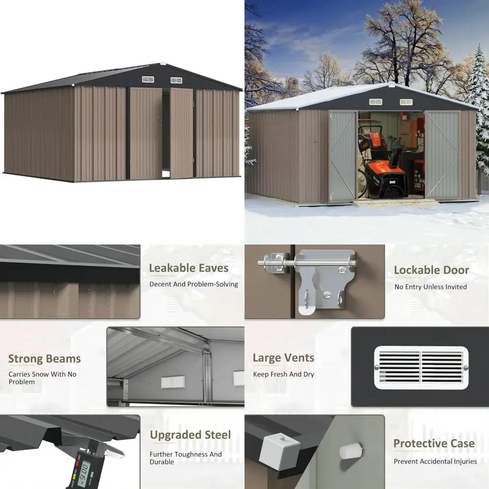 سقيفة تخزين معدنية خارجية مقاس 10 × 10 أقدام مع باب قابل للقفل للدراجات وتخزين الفناء الخلفي #1