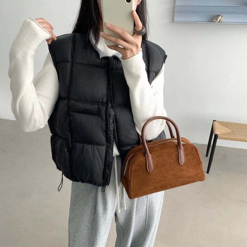 Puffer Quilted Padded Women Vest Jackets Autumn Winter Loose Solid Round Collar Zipper Pockets Windproof Daily Essential Wear 3