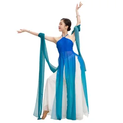 2023 Women Classical Oriental Belly Dance Costume Halter-neck Long Gauze Dress Top Training Tencel Pants Silk Scarf Dancewear