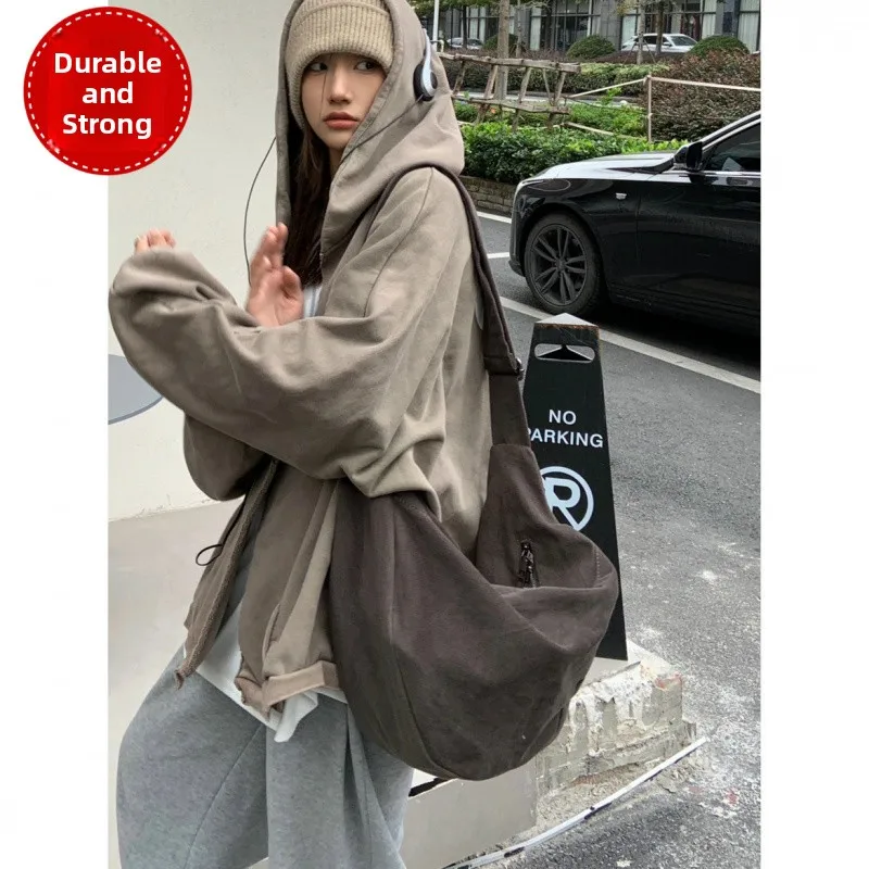

Retro Large Capacity Canvas Dumpling Shape Shoulder Bag Women's Handbag Tote Bag Crossbody Bag Casual Lazy Harajuku Style